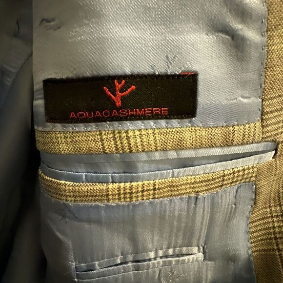 Isaia Sport Coat Mens 54EU/44US Cinnamon Green Sky Plaid AquaCashmere Blazer - Picture 11 of 14